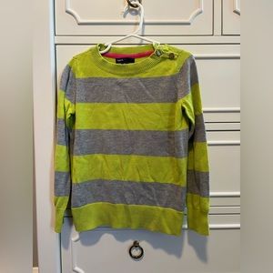 Girls GapKids Like Green & Grey Stripe Sweater with Hot Pink Star Elbows S 6-7